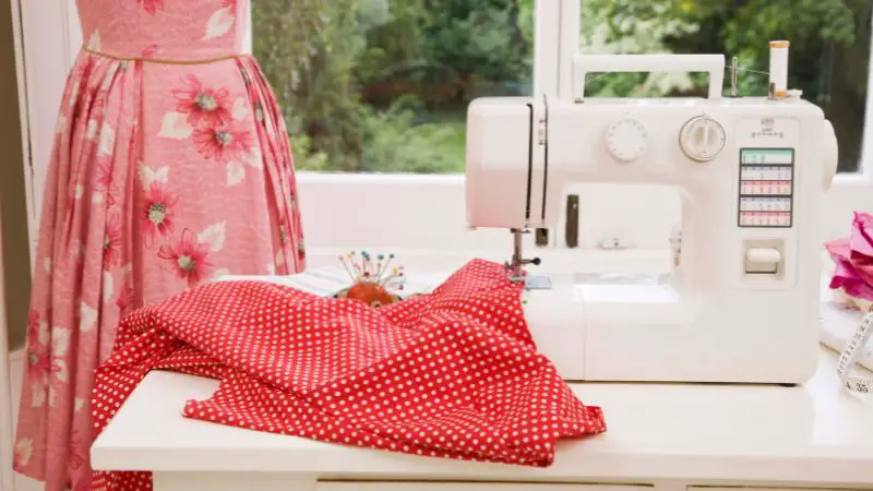 Sewing machine and polka dot fabric